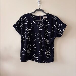 MELLODAY Navy and White Abstract Blouse